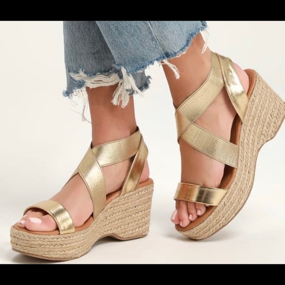 Lulus Shoes - Lulu’s Gold Espadrilles